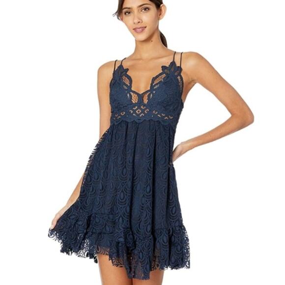 FREE PEOPLE ONE Adella Burnout Slip Mini Dress Navy Blue XS - Picture 1 of 4
